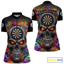 Load image into Gallery viewer, Colorful Smoke Cracked Skull Dartboard Dart 1/4-Zip Shirts For Women Custom Splatter Dart Team Shirts NYN2682
