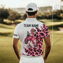 Load image into Gallery viewer, Camouflage Mens Golf Polo Shirt Custom Pink Funny Flamingo Pattern White Golf Team Shirts NYN2835