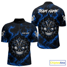 Load image into Gallery viewer, Men's funny smile dartboard black blue smoke dart quarter zip shirt mockup