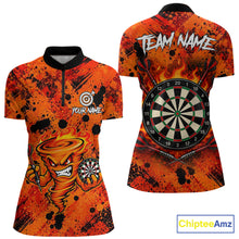 Load image into Gallery viewer, Women's fire flame tornado dart quarter zip shirt mockup orange dart uniform