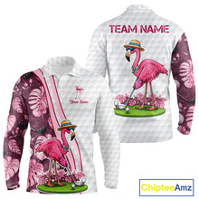 Load image into Gallery viewer, Funny Flamingo Mens Golf Polo Shirt Custom Pink And Purple Monstera Pattern White Golf Shirts NYN2841