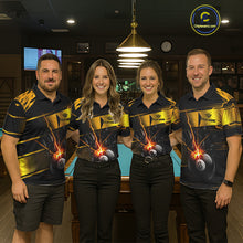 Load image into Gallery viewer, Thunder Cracked 8 Ball Billiard Shirt For Women Custom Black And Gold Billiard Pool Team Jersey NYN3224