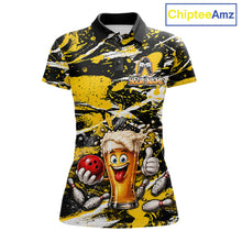 Load image into Gallery viewer, Yellow, White And Black Splatter Funny Beer Bowling Shirt For Women Custom Outfit Bowling Jersey NYN3235
