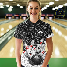 Load image into Gallery viewer, White And Black Cracked Funny Pins &amp; Ball Bowling Shirt For Women Custom Outfit Team Bowling Jersey NYN3238