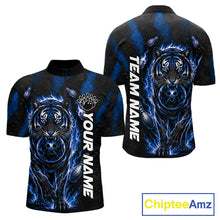 Load image into Gallery viewer, Fire Flame Tiger Blue Claws men's bowling polo shirt custom bowling team jersey, personalized bowling apparel