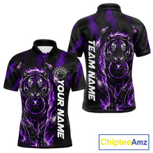 Load image into Gallery viewer, Fire Flame Tiger Purple Claws men's bowling polo shirt custom bowling team uniform, personalized bowling jersey