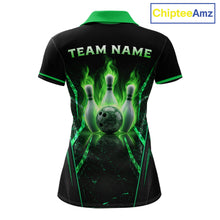 Load image into Gallery viewer, Custom Green Flaming Womens Bowling Jerseys Personalized Bowling Team Shirts For Bowlers NYN3075