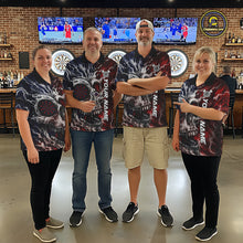 Load image into Gallery viewer, Red And Blue Smoking Skull Dartboard Mens Darts Shirt Personalized Team Darts Jersey NYN3246