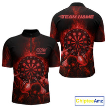 Load image into Gallery viewer, Custom Skeleton Red Flames Dartboard Dart Men 1/4-Zip Jerseys Lightning Dart Team Shirt NYN1695