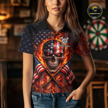 Load image into Gallery viewer, Personalized Womens Dart Polo &amp; Quarter Zip Shirt Fire Flame US Flag Darts Jersey Skull Dart Attire NYN2866