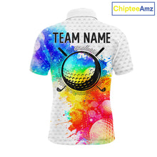 Load image into Gallery viewer, Mens White Pattern Golf Polo Shirt Custom Name Colorful Watercolor Golf Clothes, Golf Gifts NYN2873