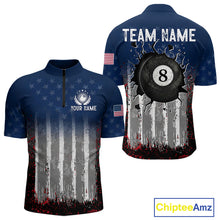 Load image into Gallery viewer, American Flag Cracked 8 Ball Billiard Pool Shirt For Men Custom Grunge Patriotic Billiard Team Jersey NYN3085