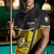 Load image into Gallery viewer, Black And Yellow Grunge Cracked 9 Ball Billiard Pool Shirt For Men Custom 9 Ball Billiard Team Jersey NYN3086