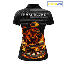 Load image into Gallery viewer, Custom Grunge Flame Dinosaur Darts Shirt Polo &amp; 1/4 Zip Darts Jersey For Women US Flag Dart Outfit NYN2884