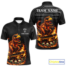Load image into Gallery viewer, Custom Grunge Flame Dinosaur Darts Shirt Polo &amp; 1/4 Zip Darts Jersey For Men US Flag Dart Outfit NYN2884