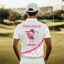 Load image into Gallery viewer, Funny Flamingo Mens Golf Shirt Polo Personalized Pink Argyle Pattern Golf Team Outfits NYN3097