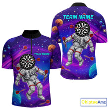 Load image into Gallery viewer, Funny Astronaut Galaxy Dartboard men's quarter zip darts shirt, custom galaxy dart team jersey, tournament darts apparel
