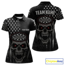 Load image into Gallery viewer, Custom Black Grey Grunge Skull Patriotic Dart Women Quarter-Zip Jerseys USA Flag Dart Shirts NYN1726
