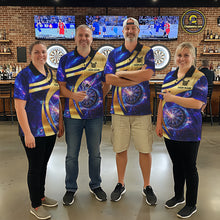 Load image into Gallery viewer, Personalized Golden And Purple Galaxy Darts Polo &amp; 1/4 Zip Shirt For Women Darts Clothing Jerseys NYN2892