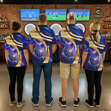 Load image into Gallery viewer, Personalized Golden And Purple Galaxy Darts Polo &amp; 1/4 Zip Shirt For Women Darts Clothing Jerseys NYN2892