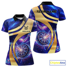 Load image into Gallery viewer, Personalized Golden And Purple Galaxy Darts Polo &amp; 1/4 Zip Shirt For Women Darts Clothing Jerseys NYN2892