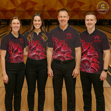 Load image into Gallery viewer, Men women bowling team wearing Red Tribal Pattern Bowling Ball bowling team uniforms