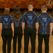 Load image into Gallery viewer, Men women bowling team wearing Black and Blue Tribal Crown Bowling Ball bowling uniforms