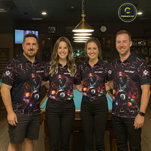 Load image into Gallery viewer, Men women bowling team wearing Lightning Red Grim Reaper custom bowling jerseys, personalized league uniforms