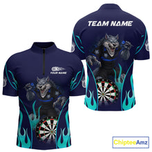 Load image into Gallery viewer, Personalized Funny Wolf Blue Flaming Darts Men Polo &amp; 1/4-Zip Dart Shirt Wolf Dart Team Jerseys NYN2900
