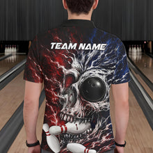 Load image into Gallery viewer, Red And Blue Grunge Skull Mens Bowling Polo Quarter-Zip Shirt Custom Youth Bowling Team Outfits NYN3285