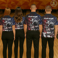 Load image into Gallery viewer, Red And Blue Grunge Skull Women Bowling Polo Quarter-Zip Shirt Custom Youth Bowling Team Outfits NYN3285