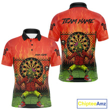Load image into Gallery viewer, Custom Green &amp; Orange Funny Zombie Dartboard Dart Men Polo Jerseys Funny Dart Shirts NYN1742