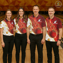 Load image into Gallery viewer, Custom Gold And Red Flames Bowling Team Jerseys, Bowling League Polo &amp; 1/4-Zip Shirt For Women NYN2918
