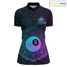 Load image into Gallery viewer, Custom Blue &amp; Purple Tribal 8 Ball Billiard Jersey For Women Billiard Clothes Billiard Team Shirts NYN2924