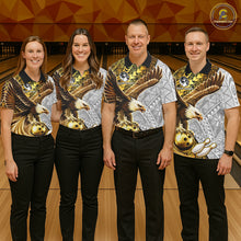 Load image into Gallery viewer, Black And Gold Tribal Bowling Jersey For Women Custom Eagle Tribal Team Shirts Bowling League NYN2927