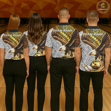 Load image into Gallery viewer, Black And Gold Tribal Bowling Jersey For Women Custom Eagle Tribal Team Shirts Bowling League NYN2927