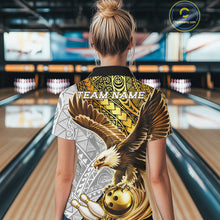 Load image into Gallery viewer, Black And Gold Tribal Bowling Jersey For Women Custom Eagle Tribal Team Shirts Bowling League NYN2927