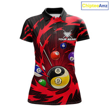 Load image into Gallery viewer, Red tornado yin yang pool shirt for women custom polo billiard team jersey