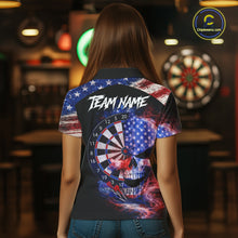 Load image into Gallery viewer, Smoke US Flag Skull Dartboard Women Darts Polo Shirt Custom Retro Patriotic Darts Jerseys NYN2550