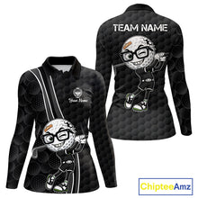 Load image into Gallery viewer, Black long-sleeve shirt with cartoon golf ball design and 'Team Name' text on a white background