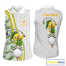 Load image into Gallery viewer, Two sleeveless golf shirts with cartoon character design and branding on a white background