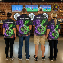 Load image into Gallery viewer, Green And Purple Flames Dartboard &amp; Arrow Men Darts Team Shirt Personalized Dart Polo Jerseys NYN2572