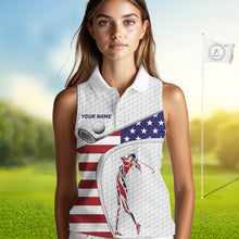 Load image into Gallery viewer, American Flag Patriot Personalized Golf White Womens Golf Sleeveless Polo Shirts Custom Golf Gifts NYN3148