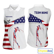 Load image into Gallery viewer, American Flag Patriot Personalized Golf White Womens Golf Sleeveless Polo Shirts Custom Golf Gifts NYN3148