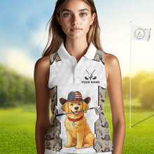 Load image into Gallery viewer, Cowboy Pattern White Golf Ball Womens Golden Golf Sleeveless Polo Shirts Custom Name Golf Gifts NYN3151