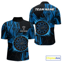 Load image into Gallery viewer, Blue broken glass dartboard lightning dart 1/4-zip shirt for men custom dart jersey