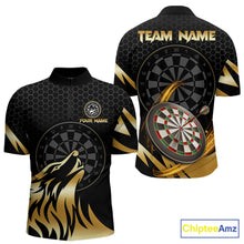 Load image into Gallery viewer, Black And Gold Horror Wolf Dart Shirts For Men Custom Thunder Dartboard Dart Team Name Jerseys NYN3625