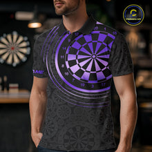Load image into Gallery viewer, Black &amp; Purple Gradient Dartboard Mens Dart Polo Quarter Zip Shirts Custom Team Name Dart Jerseys NYN3632