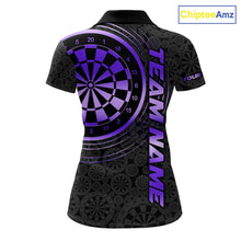 Load image into Gallery viewer, Black &amp; Purple Gradient Dartboard Womens Dart Polo Quarter Zip Shirts Custom Team Name Dart Jerseys NYN3632