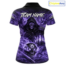 Load image into Gallery viewer, Fire Flames Purple Grim Reaper Skull 8 Ball Pool Women Billiard Shirt Personalized Billiard Team Names NYN2736